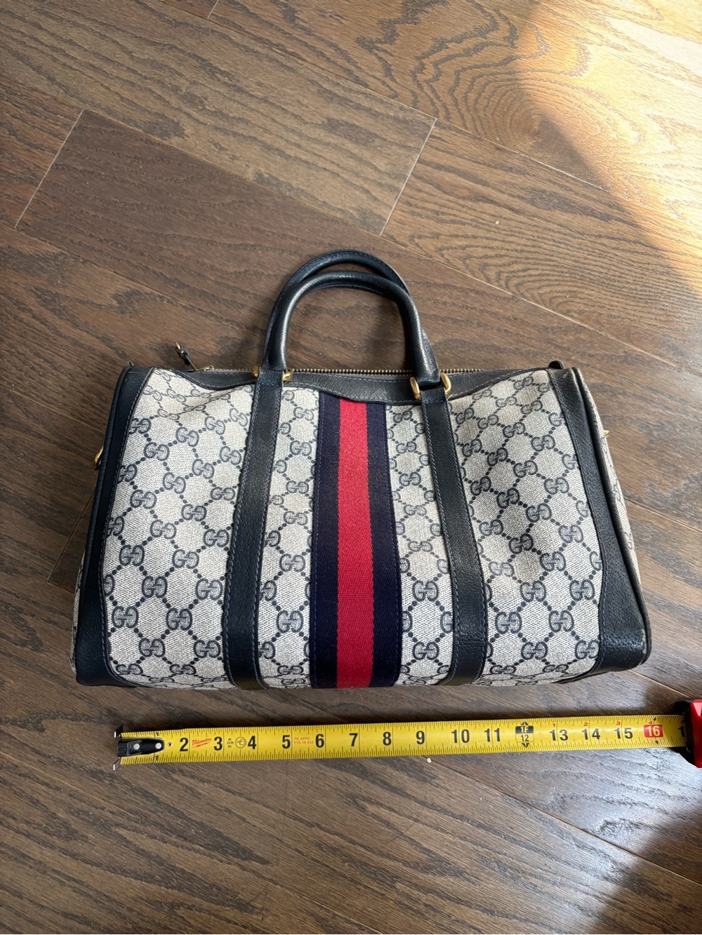 GUCCI GG Navy Monogram Boston Bag - Picture 9 of 15